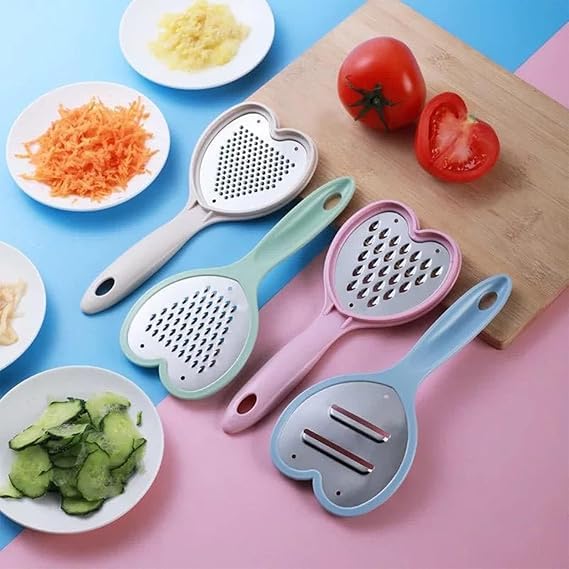 RUSEELA Stainless Steel Heart Shape Cheese Grater (4 PC) – Multi-Purpose 4-in-1 Grater, Dicer & Slicer for Cheese, Vegetables, Fruits, Ginger & Chocolate (Multicolor) - Image 2
