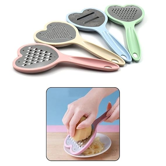 RUSEELA Stainless Steel Heart Shape Cheese Grater (4 PC) – Multi-Purpose 4-in-1 Grater, Dicer & Slicer for Cheese, Vegetables, Fruits, Ginger & Chocolate (Multicolor) - Image 1