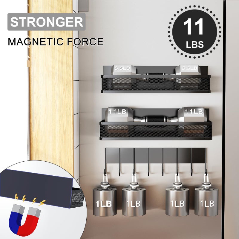 Aufworld Magnetic Spice Rack for Refrigerator, 3 Pack Magnetic Shelf, Moveable Fridge Organizer with 8-Hook Rack, Seasoning Organizer for Kitchen - Image 3