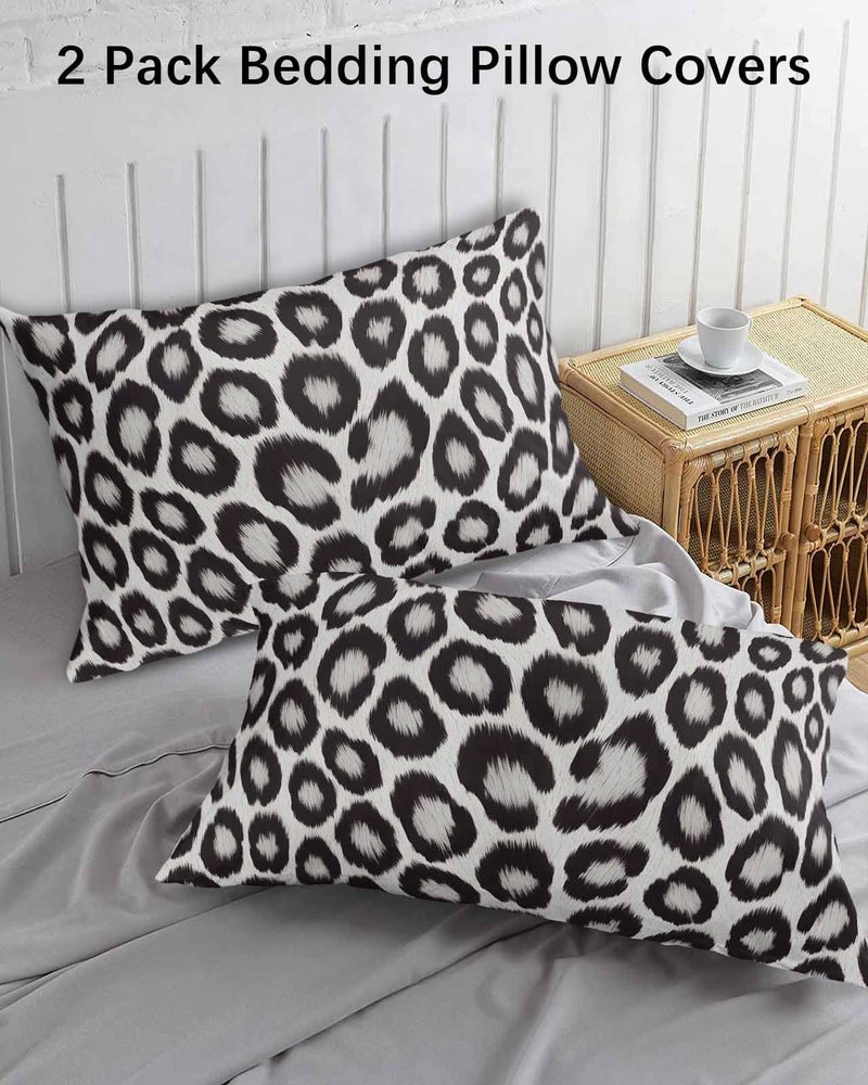 Black Queen Size Microfiber Pillow Cases Set of 2 Leopard Print 20x30 Inches Envelope Closure - Image 4