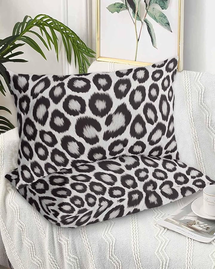 Black Queen Size Microfiber Pillow Cases Set of 2 Leopard Print 20x30 Inches Envelope Closure - Image 1