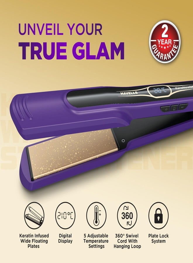 Havells Wide Hair Straightener|KeraNourish| 5 Adjustable Temperature Settings| Digital Display|For All Hair Types|Worldwide Voltage|HS4222 - Image 2