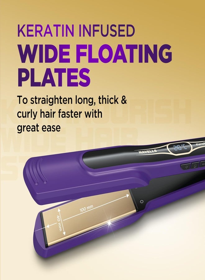 Havells Wide Hair Straightener|KeraNourish| 5 Adjustable Temperature Settings| Digital Display|For All Hair Types|Worldwide Voltage|HS4222 - Image 4