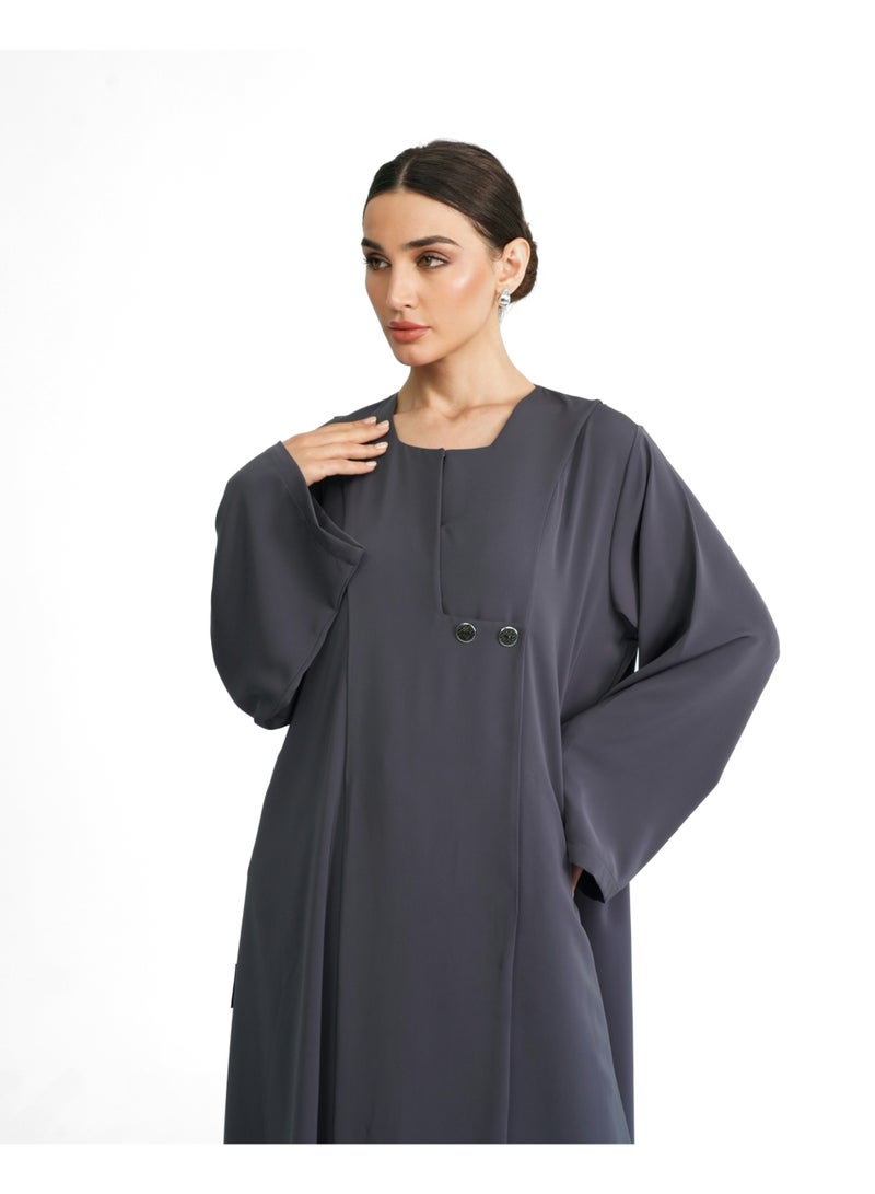 Khan&Co. Nintey Degree Grey Grey Abaya in Soft Crepe - by Abdullah Khan - Image 2