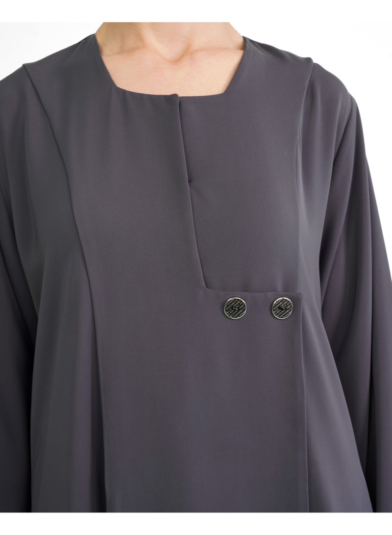 Khan&Co. Nintey Degree Grey Grey Abaya in Soft Crepe - by Abdullah Khan - Image 3