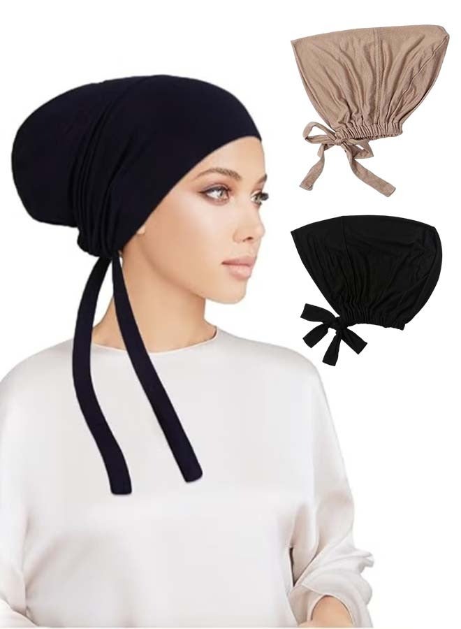 2PCS Hijab Cap, Women scarf hijab, Muslim under hijab head cap for Women, Islamic Headscarf Bonnet Cap Hijab with Adjustable Tie-Back Closure - Image 1