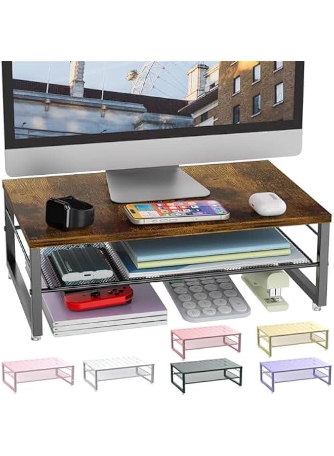 Arabest 2-Tier Metal Monitor Stand Riser, Desk Organizer for Monitor, Office Desk Storage Organizer for Office Supplies (Wood)  - Image 1