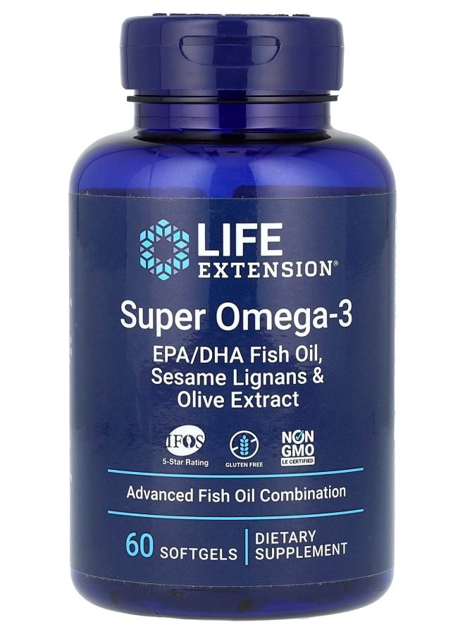 زيت السمك سوبر أوميغا-3 EPA/DHA مع لجنات السمسم ومستخلص الزيتون 60 كبسولة لينة