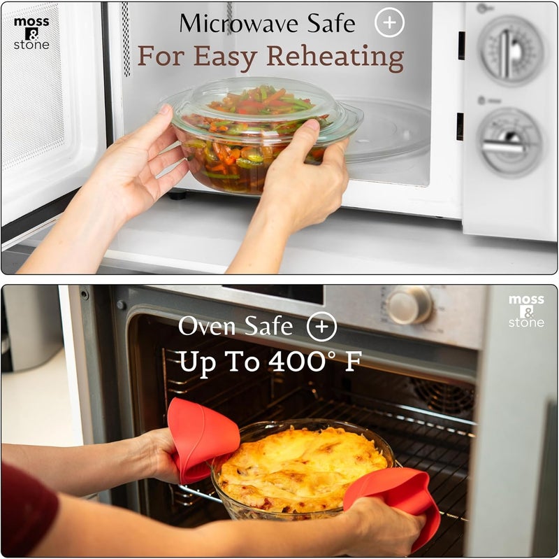 Moss & Stone 6-Piece Clear Glass Casserole Dishes for Oven With Lids, Durable Tempered Borosilicate Glass Bakeware Set, Microwave Safe, 3 Round Sizes for Cooking, Serving & Storage - Image 4