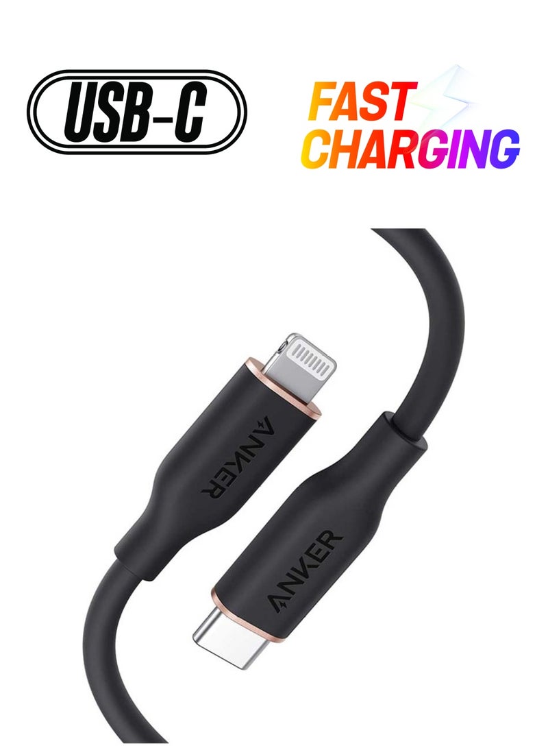 Anker PowerLine III Flow, USB C to Lightning Cable for iPhone 14/14 Pro/14 Pro Max/13/12/11 Series [MFi Certified, 3ft, Midnight Black] Supports Power Delivery, Silicone Cable (Charger Not Included) - Image 1