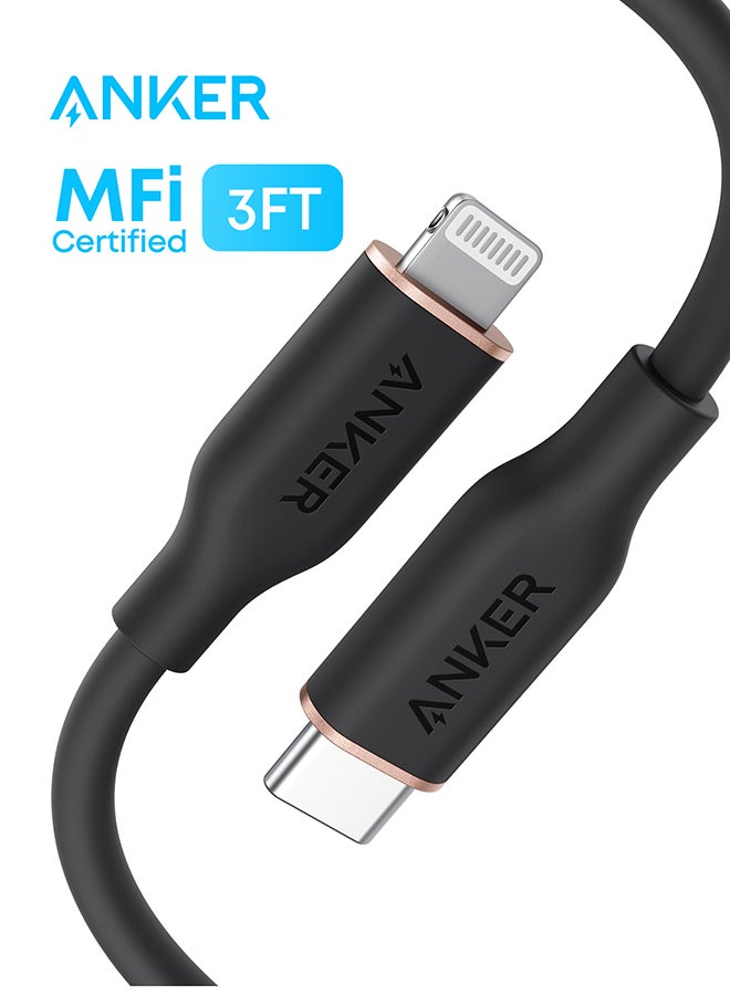 Anker PowerLine III Flow, USB C to Lightning Cable for iPhone 14/14 Pro/14 Pro Max/13/12/11 Series [MFi Certified, 3ft, Midnight Black] Supports Power Delivery, Silicone Cable (Charger Not Included) - Image 1