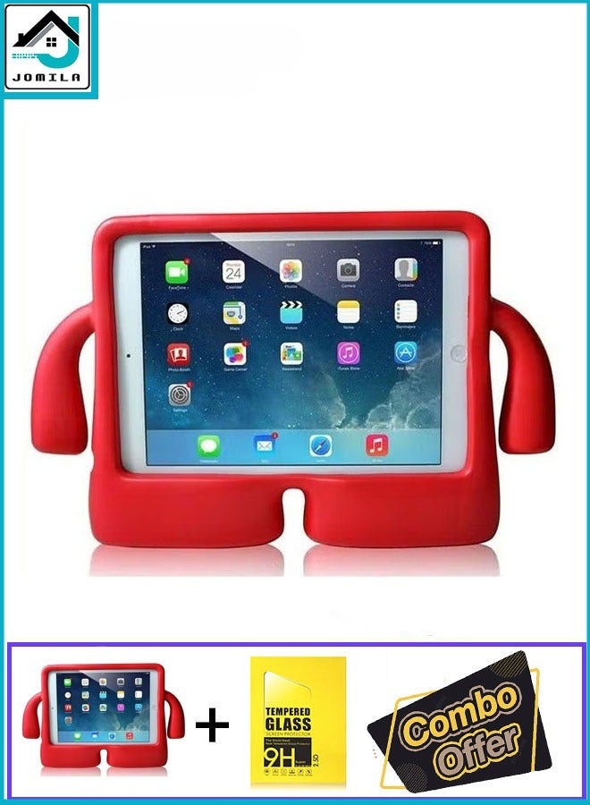 جراب 2 في 1 مقاوم للصدمات من مادة EVA للأطفال مع مقبض وحامل لجهاز iPad 10.2 الجيل التاسع، غطاء متين لامع مع زجاج