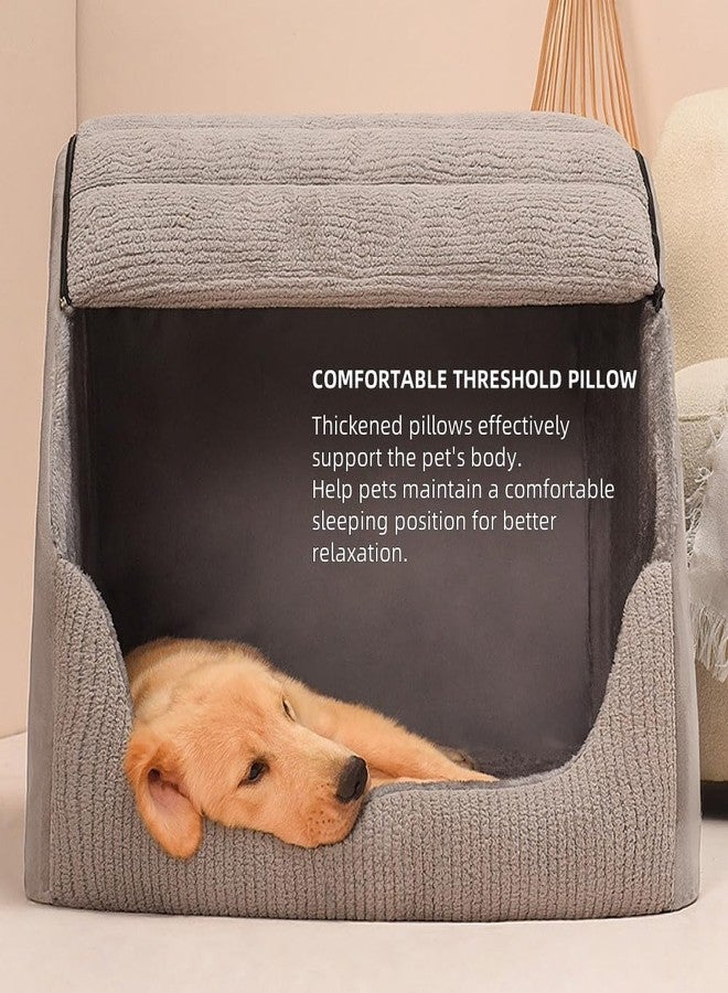 BXEBUI Extra Large Dog Bed House, Cozy Dog House Indoor, Plush Dog Cave Bed Crate Cushion with Non-Slip Bottom for Medium Large Dogs (Grey, XL) - Image 5