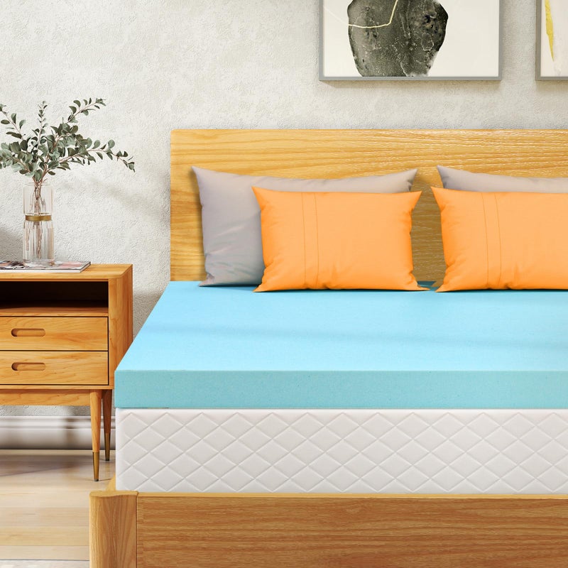 VALUXE Queen Mattress Topper 3 Inch Cooling Gel Memory Foam, CertiPUR-US Certified Topper & Pad for Back Pain Relief, Soft Breathable Bedding with Pressure Relief (Blue) - Image 1