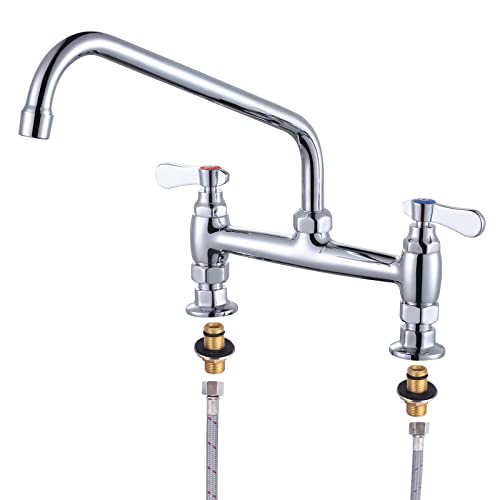 iVIGA Commercial Sink Faucet with 12 Swivel Spout Supply Lines 8 Center Deck Mount Kitchen Faucet Dual Handles Brass Utility Sink Faucet for Laundry Room Restaurant Compartment Sink Polish - Image 1