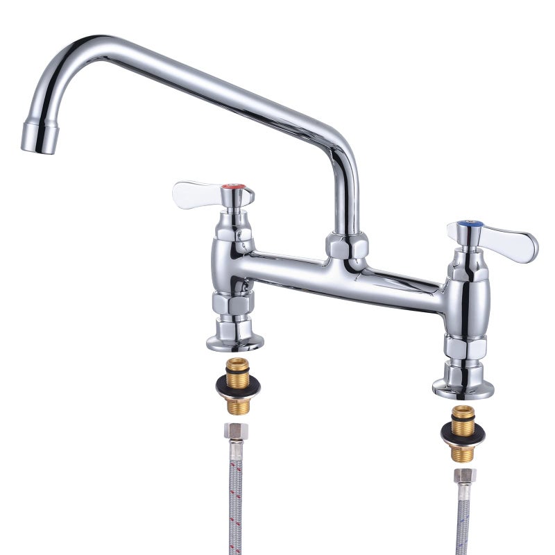 iVIGA Commercial Sink Faucet with 12 Swivel Spout Supply Lines 8 Center Deck Mount Kitchen Faucet Dual Handles Brass Utility Sink Faucet for Laundry Room Restaurant Compartment Sink Polish - Image 2