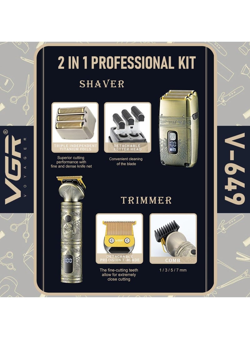 VGR Professional Hair Trimmer Shaver Set - Precision Grooming With Titanium Foils, Detachable T-Blade, And Usb Recharge Ability For Ultimate Convenience , V-649 - Image 4