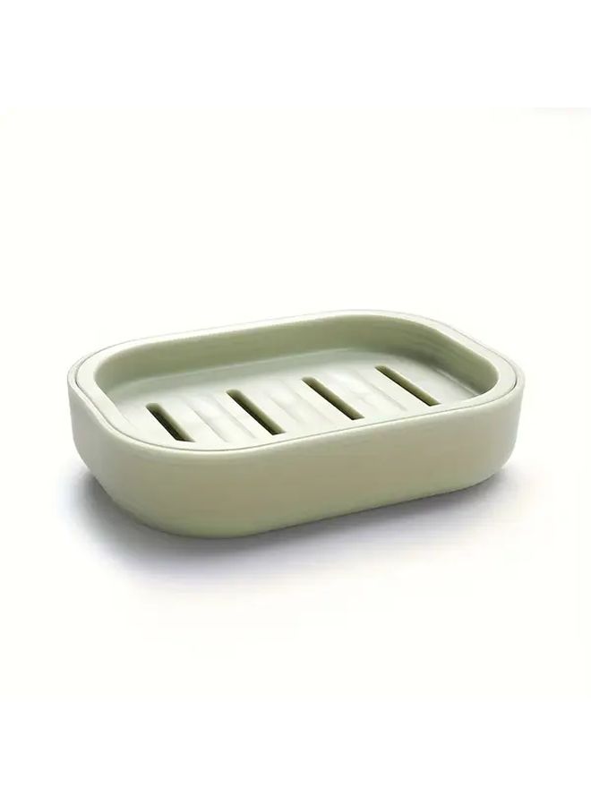 Green Oval Plastic Soap Dish With Automatic Drainage For Bathroom Kitchen - Image 5
