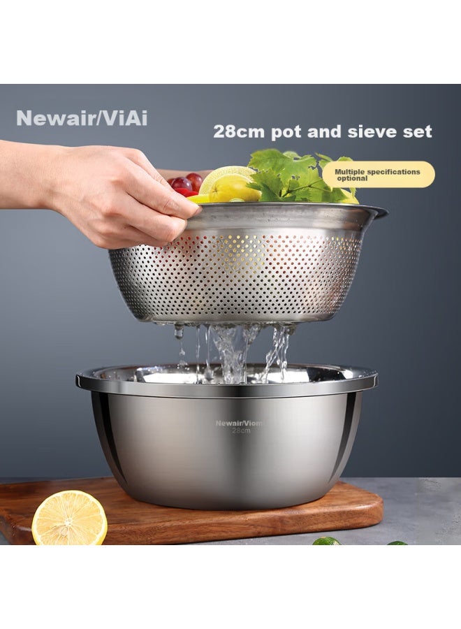 Newair Stainless Steel Vegetable Washing Basin, Draining Basket, Rice Washing Sieve, Rice Washing Basin, Kitchen Fruit Basket, Household Draining Colander Set - Image 1
