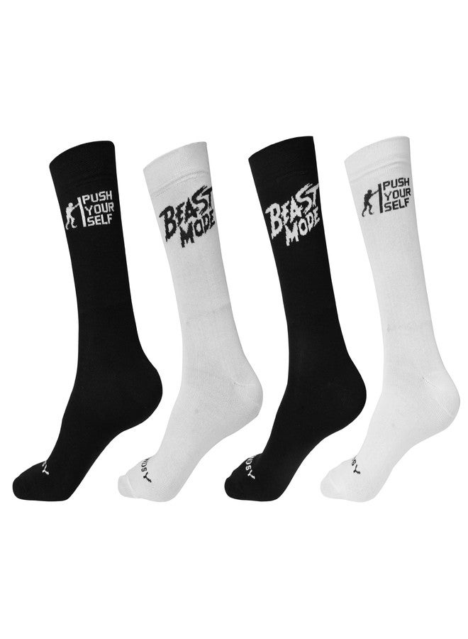 TENDSY Premium Cotton Crew Socks for Men and Women | Pack of 4 Sports & Gym Mid-Calf Length | Athletic Training, Running, Workout, Anti-Odour | Black & White - Image 1