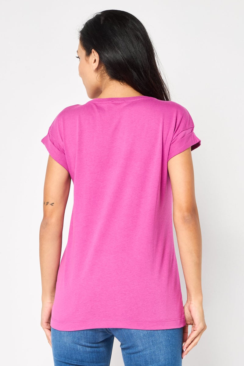 Replay Women Crew Neck Short Sleeves Graphic Print T-Shirt, Purple - Image 2