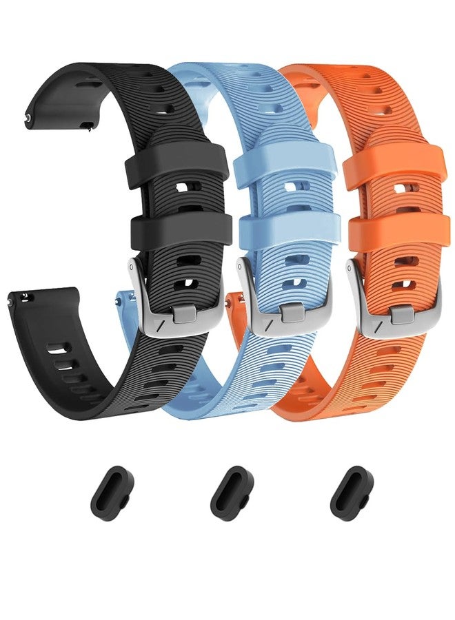 أحزمة ساعات سيليكون مقاس 20 مم لساعات Garmin Forerunner 55 165 245 645، 3 قطع من أحزمة رياضية لساعات Vivoactive 6 و Vivoactive 5 و Venu Sq و Venu Sq 2 و Approach S70 الذكية (أسود + أزرق فاتح + برتقالي) - Image 1