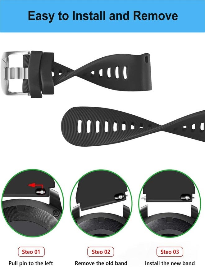 أحزمة ساعات سيليكون مقاس 20 مم لساعات Garmin Forerunner 55 165 245 645، 3 قطع من أحزمة رياضية لساعات Vivoactive 6 و Vivoactive 5 و Venu Sq و Venu Sq 2 و Approach S70 الذكية (أسود + أزرق فاتح + برتقالي) - Image 4