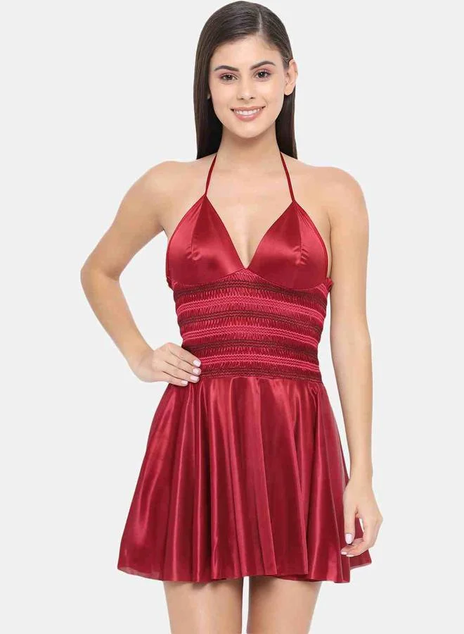 Take Two Shirred Halter Neck Satin Babydoll By Klamotten