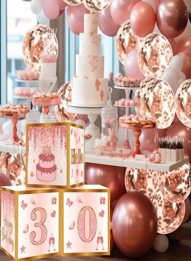 RTHPY 30th Birthday Decorations for Her,30 Year Old Boxes Decor for Girls Women Happy 30th Birthday Banner Kits Pink Rose Gold Number 30 Foil Balloons Party Supplies Rose Gold Tassel Curtain - Image 4
