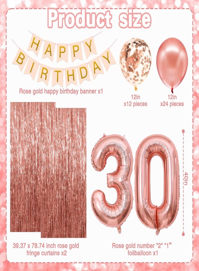 RTHPY 30th Birthday Decorations for Her,30 Year Old Boxes Decor for Girls Women Happy 30th Birthday Banner Kits Pink Rose Gold Number 30 Foil Balloons Party Supplies Rose Gold Tassel Curtain - Image 2