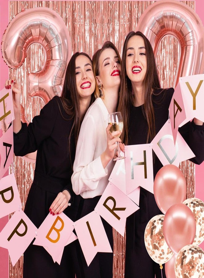 RTHPY 30th Birthday Decorations for Her,30 Year Old Boxes Decor for Girls Women Happy 30th Birthday Banner Kits Pink Rose Gold Number 30 Foil Balloons Party Supplies Rose Gold Tassel Curtain - Image 5