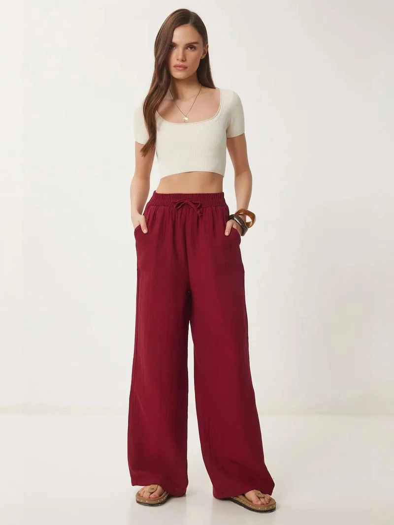 السعادة في إسطنبول ISTANBUL Wide Leg Drawstring Waist Pants with Binding Detail