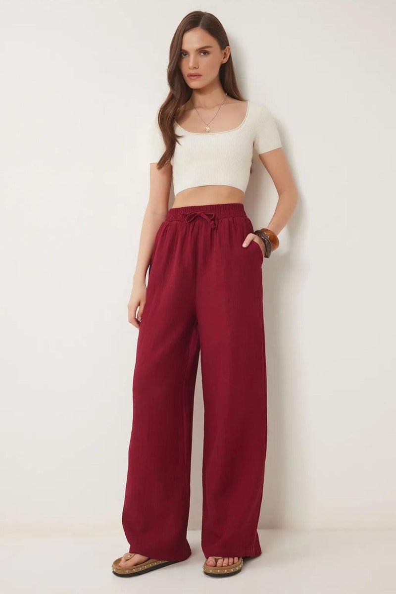 Happiness İstanbul ISTANBUL Wide Leg Drawstring Waist Pants with Binding Detail - Image 1