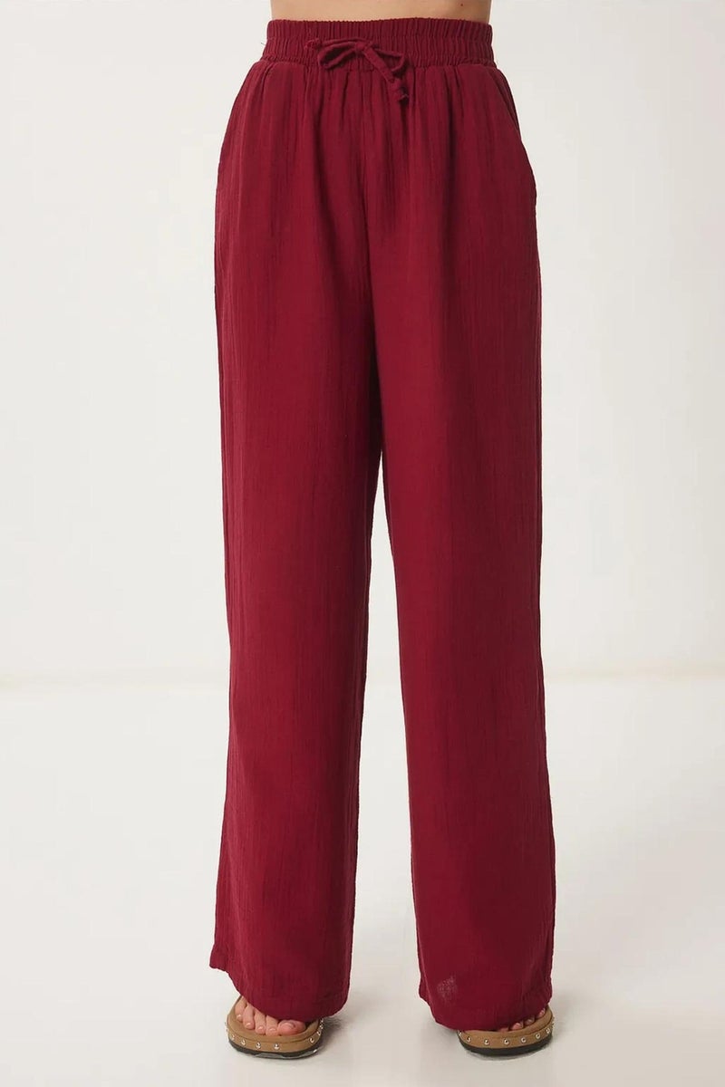 Happiness İstanbul ISTANBUL Wide Leg Drawstring Waist Pants with Binding Detail - Image 4