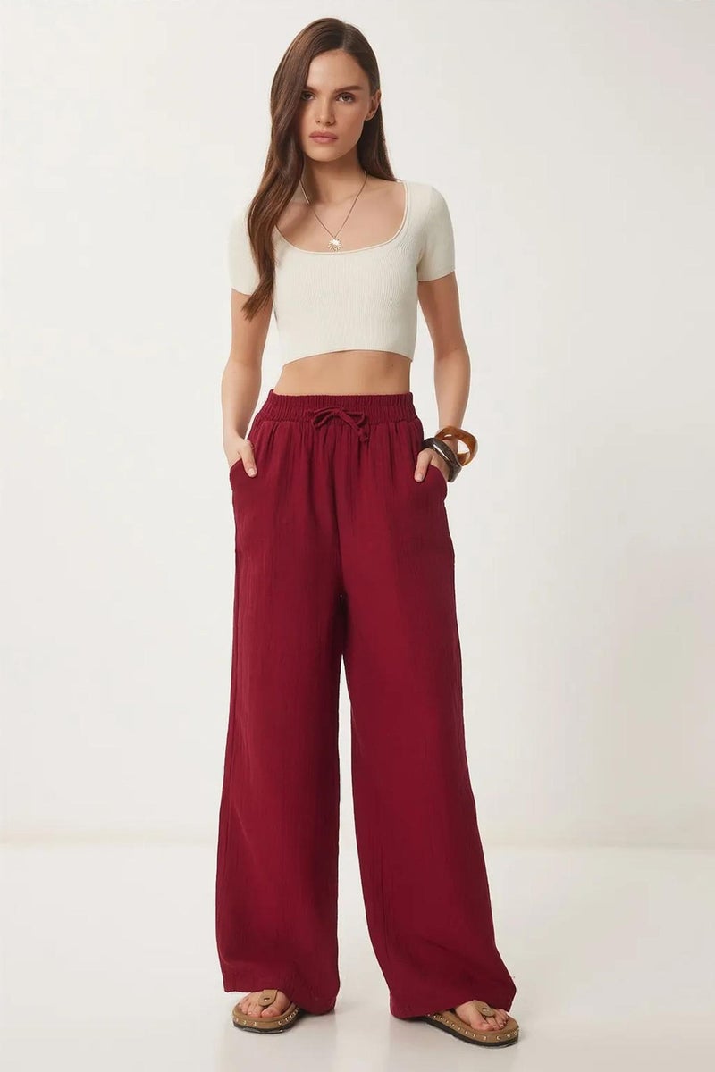 Happiness İstanbul ISTANBUL Wide Leg Drawstring Waist Pants with Binding Detail - Image 2