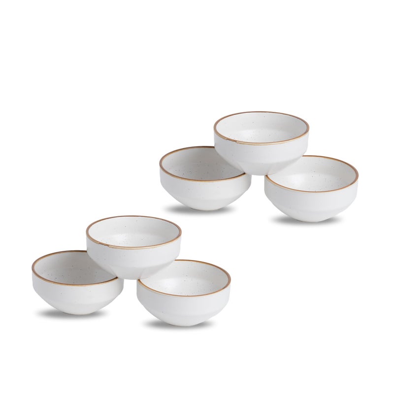 Shay Ceramic Veg Bowls Set of 6 for Dinner, 180ml, White | Katori Set of 6 | Matte Finish | Ceramic Bowls Set of 6 | Dessert Bowl Set | Ice Cream Bowls (Japandi Veg Bowl - White) - Image 1
