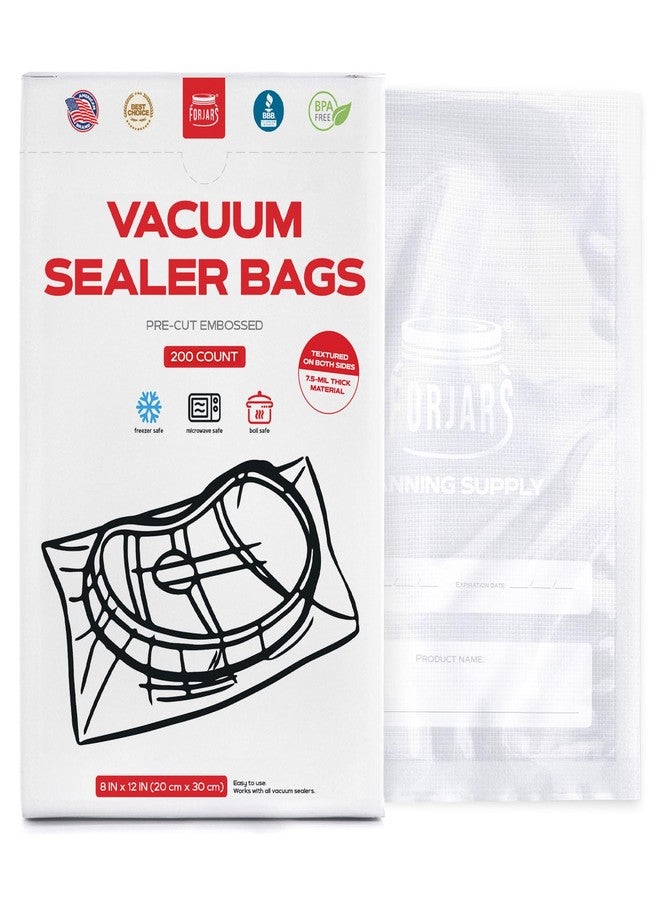 ForJars Vacuum Sealer Bags For Food Storage - Method Sous Vide Cooking - Pack of 200 count Pre-Cut Size Bags, Perfect for Food Storage - Ideal for Home & Commercial Use, 7.5 Mil Thickness(8x12/200pcs) - Image 1