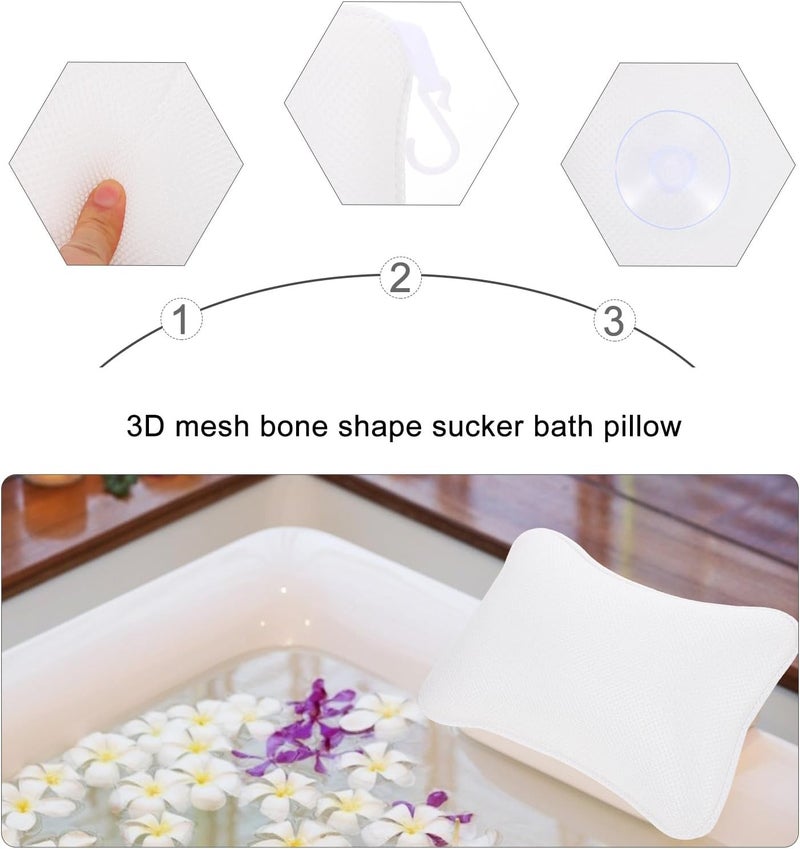 MAGICLULU Mesh Bath Pillow with Suction Cups 3D Mesh Bathtub Headrest Bone Shape Neck Support Bath Spa Pillow for Adults White - Image 3