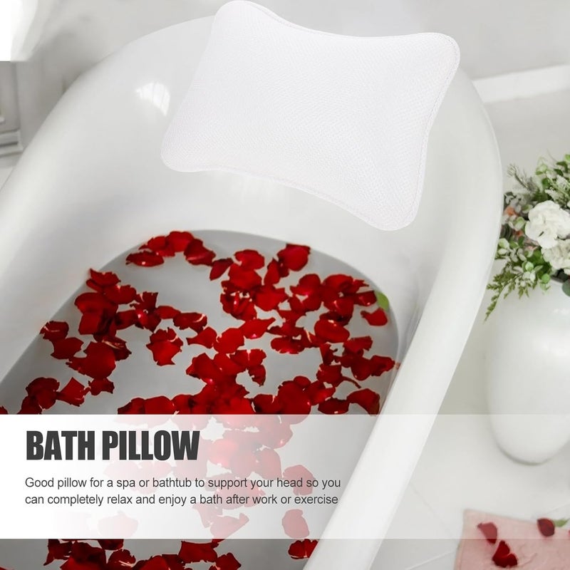 MAGICLULU Mesh Bath Pillow with Suction Cups 3D Mesh Bathtub Headrest Bone Shape Neck Support Bath Spa Pillow for Adults White - Image 5