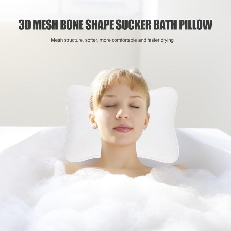 MAGICLULU Mesh Bath Pillow with Suction Cups 3D Mesh Bathtub Headrest Bone Shape Neck Support Bath Spa Pillow for Adults White - Image 4