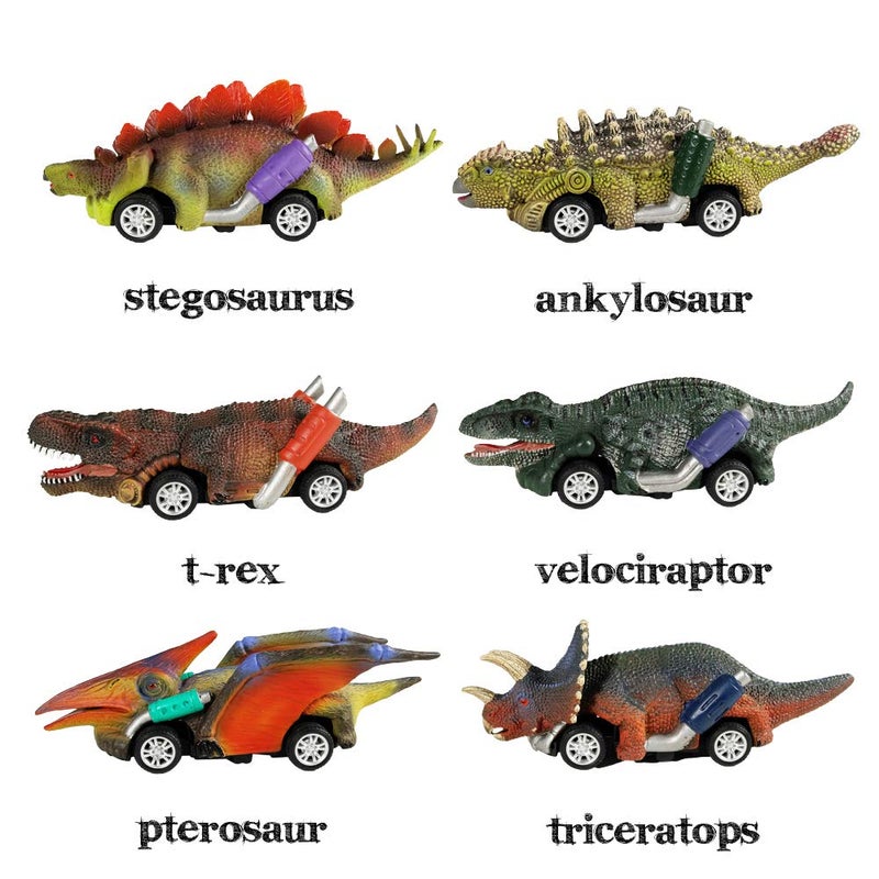 DINOBROS Dinosaur Toy Pull Back Cars,6 Pack Dino Toys for 3 Year Old Boys Girls and Toddlers,Boy Toys Age 3,4,5 and Up,Pull Back Toy Cars,Dinosaur Games with T-Rex - Image 2