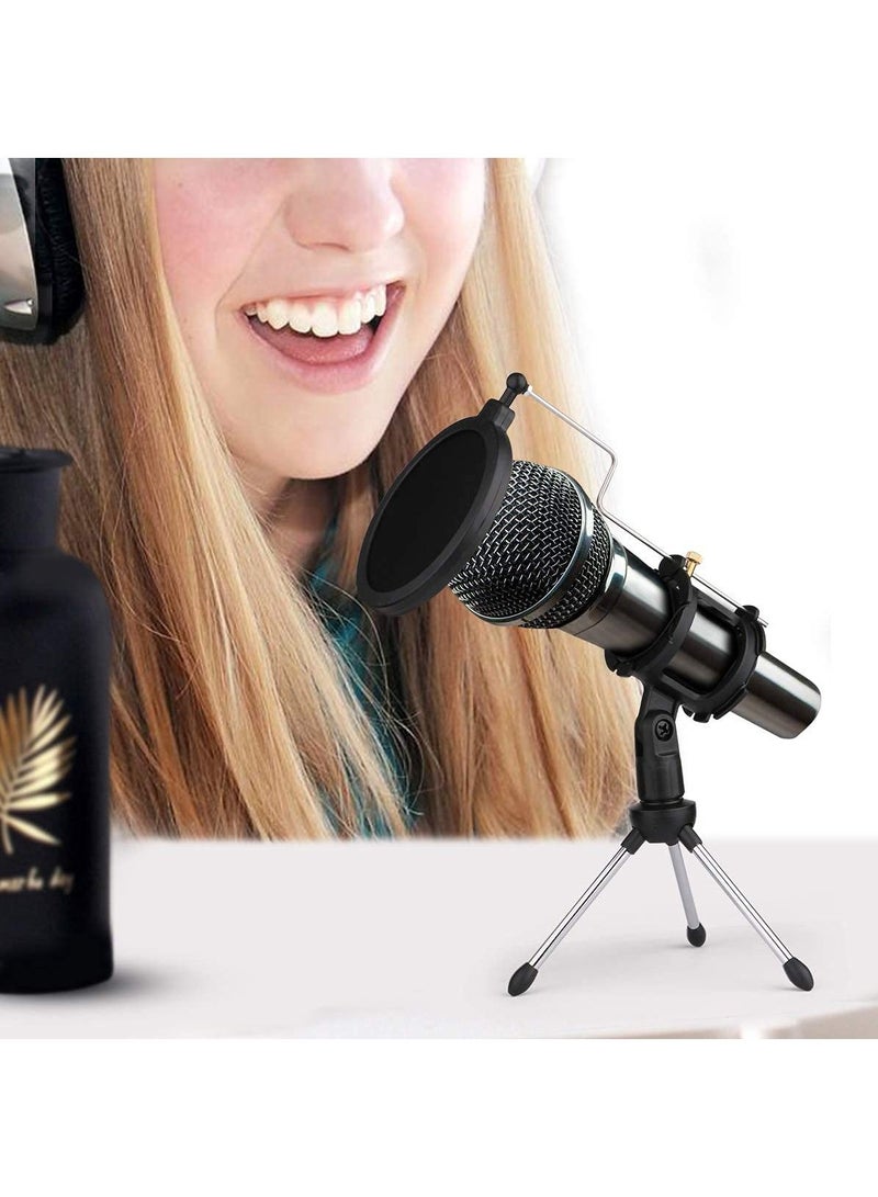 Desktop Microphone Stand Table Plastic Mic Clip TriPod Holder with Pop Filter Double Mesh Screen  - Image 4