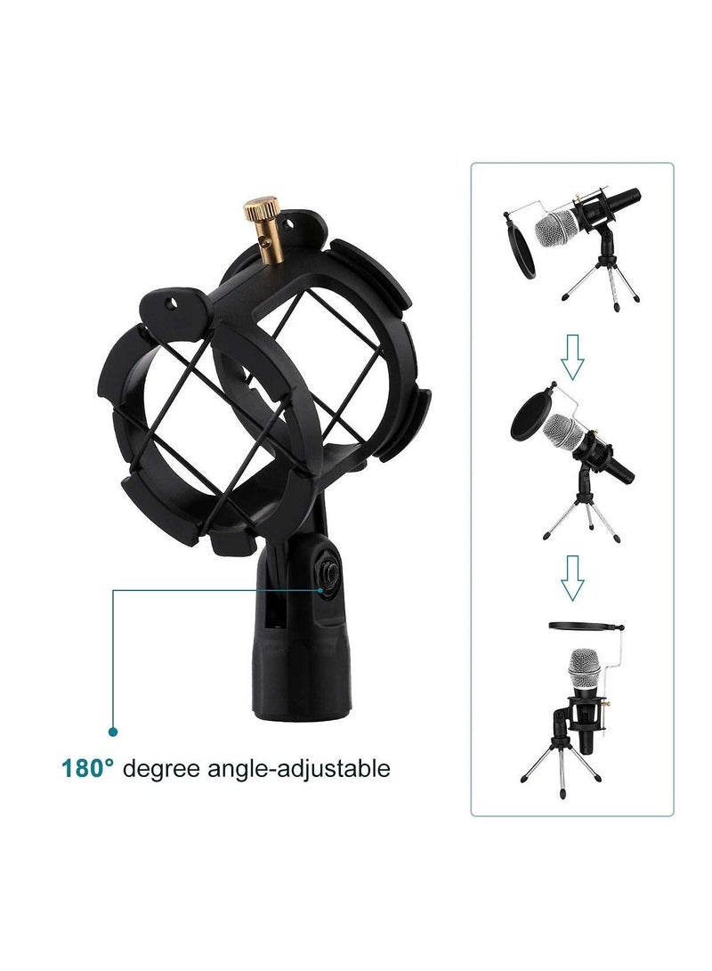 Desktop Microphone Stand Table Plastic Mic Clip TriPod Holder with Pop Filter Double Mesh Screen  - Image 5