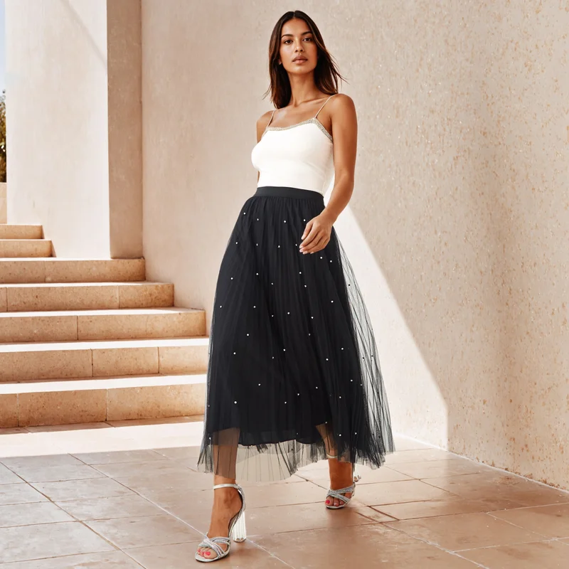 2Xtremz 2Xtremz Embellished Mesh Midi Skirt