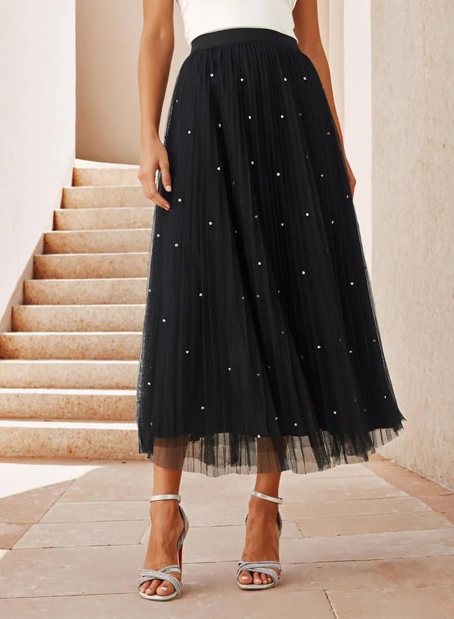 2Xtremz 2Xtremz Embellished Mesh Midi Skirt