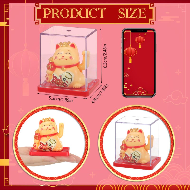Wovnet 4 Pcs 2" Lucky Cat Waving Arm Maneki Neko Solar Lucky Cat Feng Shui Fortune Wealth Chinese Welcoming Window Car Dashboard Car Decor(Cute) - Image 2