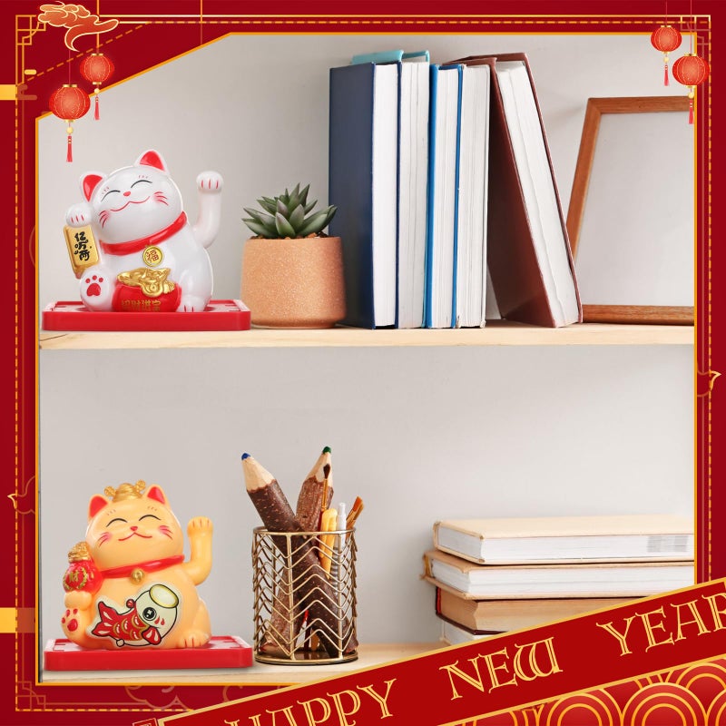 Wovnet 4 Pcs 2" Lucky Cat Waving Arm Maneki Neko Solar Lucky Cat Feng Shui Fortune Wealth Chinese Welcoming Window Car Dashboard Car Decor(Cute) - Image 5