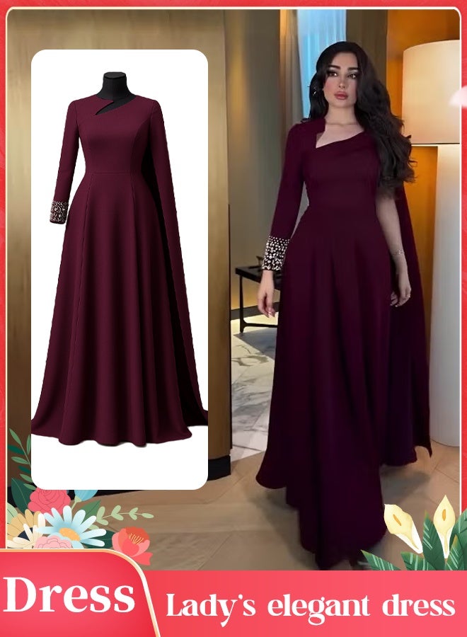 Ladies's dress, formal style, elegant design, asymmetrical pleated style, high-waisted skirt, long set, ankle-length dress, women's casual Eid festival gown  - Image 1