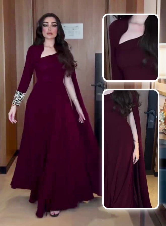 Ladies's dress, formal style, elegant design, asymmetrical pleated style, high-waisted skirt, long set, ankle-length dress, women's casual Eid festival gown  - Image 5