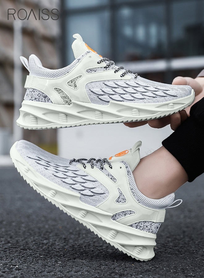 roaiss New Men Flyknit Mesh Running Shoes Comfort Breathable Elastic Sole Sneakers Mens Outdoor Non Slip Jogging Sport Shoes Trendy Casual Lightweight Walking Shoes White  - Image 1